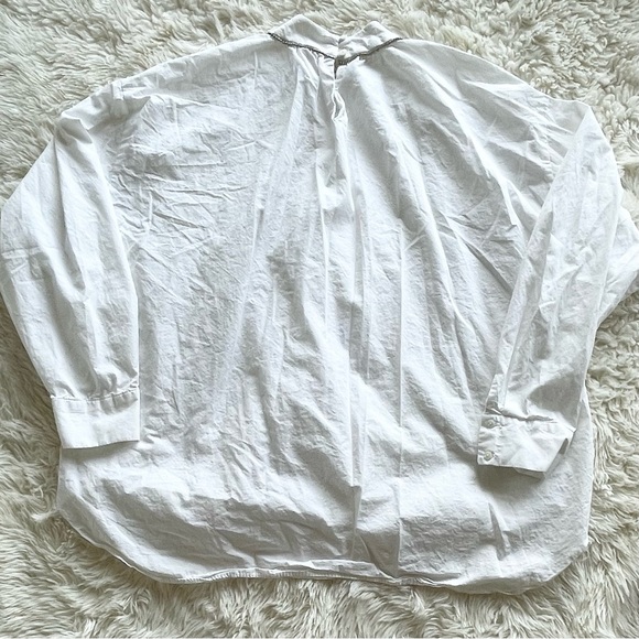 ZARA White Poplin Rhinestone Collar Blouse - Picture 3 of 6